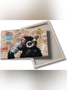 Banksy DJ Thinking Monkey Graffiti Canvas Wall Art (16"x12")